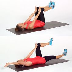 a woman doing an exercise on a mat