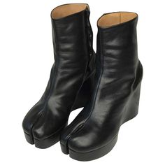 Our made-to-order customer provided this style. Modern Black Platform Wedge Boots, Modern Black Wedge Heel Boots, Modern Black Ankle Wedge Boots, Modern Black Wedge Boots With Reinforced Heel, Cool Black Outfits, Split Toe Boots, Girl Wishlist, Wardrobe Overhaul, Kitty Style