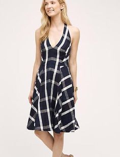 Anya Dress - Navy Plaid Halter Style Dress, Eva Dress, Printed Halter Dress, Short Dresses Casual, Costume Outfits, Fall Fashion Outfits, Anthropologie Dress, Well Dressed, Fit And Flare Dress