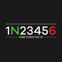 the number one down five up logo on a black background with red, green and white numbers