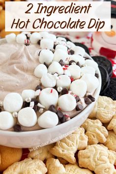 two ingredient hot chocolate dip with marshmallows and pepperminks on top