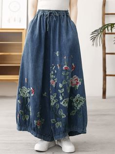 Babakud Women Floral Comfortable Cotton Denim Pants Fashion Mood Board, Vest Shirt, Short Jumpsuit, Wide Leg Denim, Floral Style, Denim Pants, Bottoms Pants, Dress Accessories, Denim Dress