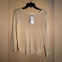 Never Worn Spanish Brand Sfera Long Sleeve Tan Knitted Sweater Size Extra Small Neutral Knit Long Sleeve Tops, Beige Stretch Casual Sweater, Casual Stretch Beige Knit Top, Gold Stretch Casual Tops, Casual Gold Top For Fall, Casual Gold Tops For Fall, Casual Knitted Neutral Top, Casual Knitted Tops In Neutral Color, Casual Neutral Knitted Tops