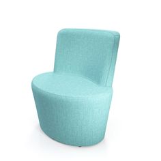 an upholstered blue chair on a white background with no one in it or someone else