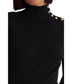 Add an instant dose of elegance to your fall style by wearing the LAUREN Ralph Lauren® Button-Trim Mock Neck Sweater which is crafted in a cotton blend fabric for enhanced breathability and all-day comfort..Slim fit..Ribbed mock neck and puffed long sleeves with buttoned cuffs..Quarter buttoned placket on the left shoulder..Signature crest-debossed buttons..Shirring on the cuffs..Intended to hit on the hip..60% cotton, 40% Modal..Hand wash..Imported. Ralph Lauren Womens Clothing, Puffed Long Sleeves, Love Lauren, Mockneck Sweater, Long Sleeve Jumper, Sweater Fits, Long Sleeve Jersey, Sweaters Online, Ralph Lauren Womens