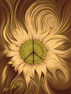 a peace sign painted on top of a sunflower