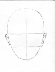 a pencil drawing of a man's head with four lines in the shape of his face