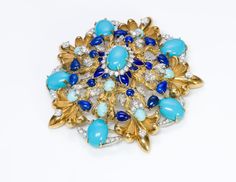 La Triomphe Pendant Brooch Vintage La Triomphe large 18K yellow gold turquoise diamond lapis and enamel pendant brooch. Turquoise Brooch For Formal Occasions, Luxury Blue Brooch Jewelry, Luxury Blue Jewelry Brooch, Luxury Turquoise Brooch Jewelry, Luxury Turquoise Elegant Brooches, Luxury Turquoise Brooches, Victorian Yellow Gold Brooches With Gemstone, Luxury Victorian Gemstone Brooch, Luxury Green Pendant-shaped Brooches