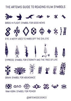 the artsy guide to reading kilim symbols, written in blue ink on white paper