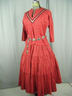 Vtg 60s Handmade Red Southwestern Patio Tops & Broomstick Skirt-Bust 37/Waist 28 | eBay Southwestern Patio, Broomstick Skirt, Fiesta Dress, Eye Hook, Dresses Vintage, Vintage Dresses, Shirt Dress, Long Sleeve Dress, Ribbon