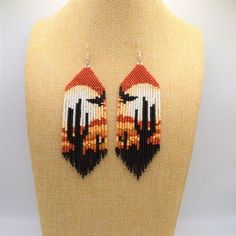 Southwestern Dangle Beaded Earrings As Gift, Southwestern Dangle Beaded Earrings For Gifts, Sunset In Desert, Bead Fringe, Beaded Fringe Earrings, Native American Crafts, Women Earrings, American Crafts, Beaded Fringe