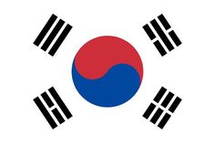 the south korean flag with four black and red stripes on it, in front of a white background