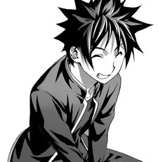 an anime character with black hair wearing a suit and tie