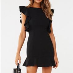 Ruffle Black Mini Dress. Brand New. W/Tags Flirty Black Dress From Forever 21, Chic Forever 21 Mini Bodycon Dress, Chic Forever 21 Evening Dresses, Chic Evening Dresses From Forever 21, Chic Evening Dresses By Forever 21, Forever 21 Black Flirty Mini Dress, Forever 21 Black Mini Dress Flirty Style, Forever 21 Flirty Black Mini Dress, Forever 21 Elegant Mini Dress For Night Out