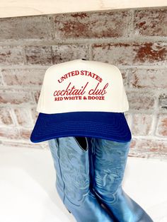 Patriotic Trucker Hat, Fourth Of July Trucker Hats, Red Trucker Hat Outfit, White Cap For Memorial Day, Retro Snapback Hats For Country Events, White Baseball Cap Trucker Hat For 4th Of July, White Baseball Cap For 4th Of July, White Trucker/basbeall Cap For 4th Of July, Retro White Hat For Rodeo