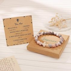 Clickt the link above to shop! This adorable bracelet is the perfect way to share your faith. It is also a great gift! The colors are so pretty along with the message behind this bracelet. Pink Zebra Jasper, Cross Bracelets, Gifts Pink, Bracelet For Her, Easter Religious, Jasper Jewelry, Stone Bracelets, Zebra Jasper