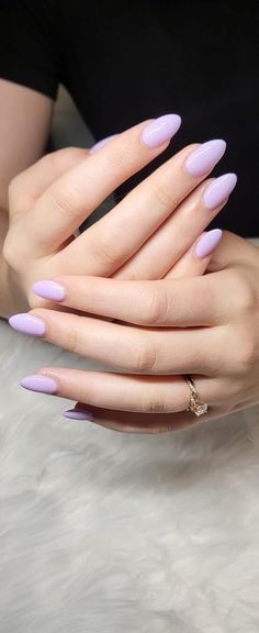 Simple Summer Nails Pastel, End Of Summer Nails Acrylic Almond, Light Pastel Nail Colors, Lavender Nail Inspo Almond, Lilac Nails Almond Short, Cute Purple Acrylic Nails Almond, Light Lavender Almond Nails, Lilac Lavender Nails, Nails For Light Purple Dress