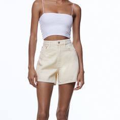 Zara Denim Shorts In Ecru, Size 4, Can Be Worn Folded Or Not. Never Worn, Only Washed And Hung To Dry. 5520/113/711/36 High-waisted Shorts In Neutral Color For Summer, Summer High-waisted Shorts In Neutral Color, Summer Neutral High-waisted Shorts, Trendy Beige Short Length Bottoms, Cream High-rise Denim Bottoms, Beige High-waisted Shorts For Spring, Spring Cream Denim Bottoms, Trendy Cream Short Bottoms, Summer Beige Denim Bottoms