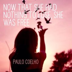 a woman holding her hands up with birds flying in the air above her and text that reads now that she had nothing to lose, she was free