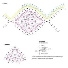 the crochet pattern is shown in three different colors and has two rows on each side