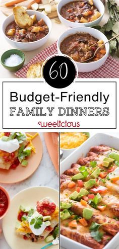 a collage of images with the words budget - friendly family dinners