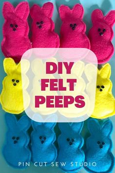 several small stuffed animals with the words diy felt pees in front of them