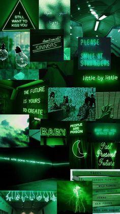 green and black collage with neon signs