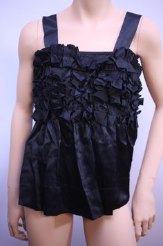 See By Chloé ladies black silk camisole top with ruffle detail-circa 00s-Brand New with tags-EU 34-US 2-UK 6 (Weight: 142g) Free postage The top is brand new with tags attached The listed size is IT 40 / US 4 but the flesh-tone mannequin is a standard US 2 / EU 34 / UK 6 size and the top fits well The other mannequin shown in the pictures is a standard UK 8 - US 4 - EU 36 and the top cannot be fully zipped up and please refer to the measurements shown below Black sleeveless silk-satin camisole w Satin Ruffled Tops For Evening, Satin Ruffle Tops For Evening, Evening Satin Ruffled Tops, Silk Ruffle Tops For Night Out, Silk Ruffled Top For Night Out, Black Silk Camisole Chic Style, Black Silk Sleeveless Tank Top, Black Silk Camisole Top, Chic Black Silk Camisole