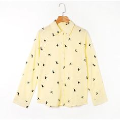 Long Sleeve Tops Casual Office Ladies Shirt – lastrafashion Casual Yellow Office Blouse, Casual Yellow Office Shirt, Yellow Long Sleeve Office Tops, Birds Print, Ladies Shirt, Vintage Swimwear, Long Sleeve Tops Casual, Tops Casual, Collars For Women