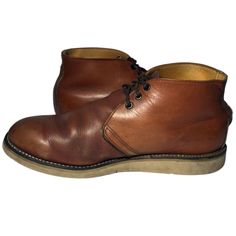 RED WING® 595 HERITAGE Brown Leather Lace Up Boots Men Size 12 E.E. RETAIL PRICE: $292.00 Style No: 595 ITEM DESCRIPTION: The Red Wing Boot style 595 is by far the best seller. It uses Oro-iginal leather tanned by Red Wing in the USA, and the boot itself is handcrafted in the USA. It features a premium leather welt with a Vibram® Gumlite wedge non-marking sole and it is lined with soft premium leather on the inside. The remarkable quality of this boot makes this one perfect for rebuilding even w Brown Snip Toe Chukka Boots For Business, Brown Goodyear Welted Desert Boots With Plain Toe, Brown Round Toe Chukka Boots For Derby, Brown Snip Toe Chukka Boots For Work, Casual Brown Boots With Goodyear Welted, Brown Chukka Boots With Reinforced Heel For Work, Brown Leather Footbed Desert Boots For Business, Brown Leather Chukka Boots With Reinforced Heel, Classic Brown Desert Boots With Plain Toe