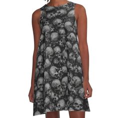 Loose-fit, mid-length sleeveless dress with silky handfeel. Printed on both sides. Machine washable. Size range XS-2XL. Dark gothic grungy skulls pattern. Dark Gothic, Dress For Sale, Both Sides, Mid Length, Dresses For Sale, A Line Dress, Sleeveless Dress, A Line, Loose Fitting