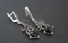 Black stone dangle earrings sterling silver 925 Marcasite Armenian handmade FREE SHIPPING Worldwide! (tracked) WE MAKE THIS SET IN ANY COLOR (stone): RED, BLUE, BLACK, BROWN, GREEN, PINK, etc. EARRINGS (lab topaz): Length: 2.4 inch Weight: 12.1 grams. RING (lab topaz): Weight: 7.2 grams. IF YOU NEED JUST EARRINGS, BUT the system requires RING SIZE, just choose Earrings and ANY ring size. In orders I will see that you bought just earrings and paid just for EARRINGS. Shipping time: Europe 3-5 week Elegant Sterling Silver Jewelry With Oxidized Finish, Elegant Oxidized Jewelry For Parties, Elegant Oxidized Finish Jewelry For Parties, Elegant Oxidized Sterling Silver Earrings, Elegant Oxidized Finish Drop Earrings, Elegant Oxidized Earrings As Gift, Elegant Sterling Silver Earrings With Oxidized Finish, Elegant Oxidized Finish Earrings For Gift, Elegant Silver Earrings With Oxidized Finish