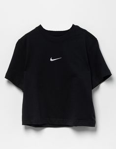 Nike Essentials Boxy Tee. Nike Swoosh Logo Embroidered On Center Chest. Ribbed Crew Neckline. Short Sleeve. Loose And Boxy Fit. 100% Cotton. Machine Wash. Imported. | Nike Essentials Girls Boxy Tee Teen Girls Shoes, Trendy Nike Short Sleeve Tops, Nike Basic Tops For Streetwear, Basic Nike Tops For Streetwear, Nike Basic Tops With Letter Print, Basic Nike Tops With Letter Print, Trendy Nike Top With Letter Print, Nike Basic Top With Graphic Print, Nike Basic Graphic Print Top