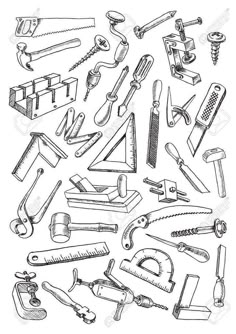 hand drawn illustration of various tools and accessories for construction projects stock photo - 957982