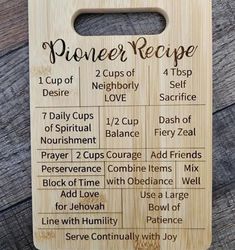 a wooden cutting board that has some words on it and instructions for how to use it