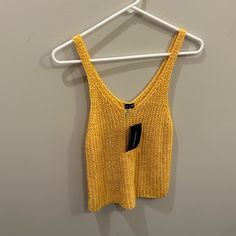 Brand New/ With Tags Fast Shipping! Summer V-neck Knitted Top, Casual Open Knit Tank Top For Fall, Trendy Knitted Top For Day Out, Casual Soft Knit Vacation Tops, Fitted Textured Knit Top For Vacation, Casual Soft Knit Tops For Vacation, Yellow Knitted V-neck Top, Spring Knitted V-neck Crop Top, Trendy Textured Knit Tank Top For Summer