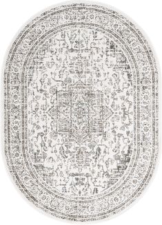 a round rug with an ornate design in grey and white colors, on a white background