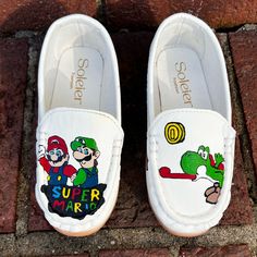 Item: Shoes Size: Biggest Size I Have Condition: New No Tag Custom Painted Mario Shoes Mario Shoes, Unisex Shoes, Custom Painted, Shoes Color, Custom Paint, Super Mario, Kids Shoes, Mario, Kids Shop