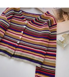 Style: commuting Size: one size Color: Red Trendy Striped Cropped Sweater, Trendy Striped Cropped Sweater For Spring, Uni Outfit, High Waist Short, Uni Outfits, Striped Sweater, V Neck Tops, High Waisted Shorts, High Waist