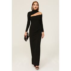 Black crepe (95% Polyester, 5% Elastane). Sheath. Long sleeves. Mock neck. Back zipper closure. See size and fit notes for length measurements. Imported. Fall Formal Bodycon Maxi Dress, Solace London, Rent The Runway, Closet Designs, Measurement Length, Mock Neck, Long Sleeves, London, Zipper