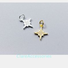 Sterling Silver Charm, Vermeil Charms, 925 Silver Star Charm Bulk Supplies Wholesale For Bracelet Necklace Q0044 Material: 925 sterling silver, white zircons Color: silver  Size: 13*11*1.5mm Weight: 0.57g Please contact us if you need bulk! More star charms: https://www.etsy.com/shop/ClarenceJewelry?ref=seller-platform-mcnav&search_query=star+charmRing Blanks:  https://www.etsy.com/shop/ClareAccessories?section_id=33588047 Pendant Blanks:  https://www.etsy.com/shop/ClareAccessories?section_id=33438454 Charms:  https://www.etsy.com/shop/ClareAccessories?section_id=29352850 Findings:  https://www.etsy.com/shop/ClareAccessories?section_id=37786581 Necklaces:  https://www.etsy.com/shop/ClareAccessories?section_id=33438204 Beads:  https://www.etsy.com/shop/ClareAccessories?section_id=29620904 E Silver Star Charm Celestial Charms, Silver Star Charm With Celestial Style, Silver Star Charm Celestial, Silver Celestial Star Charm, Elegant Silver Star Charm, Sterling Silver Star-shaped Charms, Silver Star Sterling Silver Charms, Silver Sterling Silver Star Charms, Silver Star-shaped Sterling Silver Charms