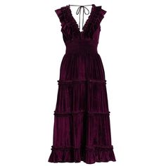 Brand New With Tags - Perfect Condition Retails $398 This Dress Is Gorgeous! Deep Purple Velvety Hues, Ruffled Necklines, Deep V-Neck In Front & Back. She Is Perfect For A Holiday Party, Special Event, Or Whatever Fun Is Coming Your Way! Anthropologie X Love The Label Azalea Velvet Ruffled Midi-Dress. Has Pockets!!! The Azalea Dress From Love The Label Is Crafted Of Super Soft & Stretchy Velvet. This Midi-Length Piece Is Styled With A Ruffled V-Neck, Smocked Waistband, And Swingy Tiered Skirt. C November Wedding Guest Outfits, Ball Outfits, Azalea Dress, Daily Fits, Feminine Vibes, Witchy Fashion, Looks Party, Guest Attire, Midi Ruffle Dress