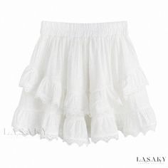 Lasaky - White Lace Trim Cake Skirt with Poofy Half Skirt Layer and Pleated Mini Skirt White Skirted Bottoms With Lace Trim, White Tiered Mini Skirt With Lace Trim, White Ruffled Flowy Mini Skirt, White Lace Trim Mini Skirt, Casual White Mini Skirt With Lace Trim, Cake Dress, Cake Skirt, Dress Stretch, Dress Cake