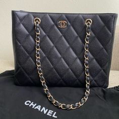 Vintage Chanel Tote Bag, Production Date Around 2002-2003. 24k Gold Plated Hardware. Caviar Leather. Rare Leather Interior Unlike The Newer Version With Fabric Interior. Complete Set: Comes With The Original Box, Dust Bag, Authenticity Card And Tags. Vintage Chanel Bag 90s, Vintage Chanel Shoulder Bag, Chanel Vintage Jersey Bag, Chanel Vintage Bag Rare, Chanel Tote Bag, Black And Gold Chanel Bag, Leather Interior, Vintage Chanel, Chanel Bag