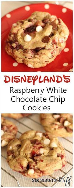 raspberry white chocolate chip cookies on a red plate