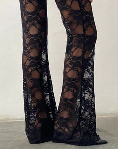 Black Lace Flared Trousers | Elio – motelrocks-com-us Black Fitted Bottoms With Lace Patchwork, Fitted Black Bottoms With Lace Patchwork, Fitted Bottoms With Lace Trim For Evening, Lace Flare Pants For Party, Fitted Lace Trim Bottoms For Evening, Black Bottoms With Lace Trim For Night Out, Flare Lace Bottoms For Party, Lace Flare Bottoms For Party, Evening Pants With Lace Trim