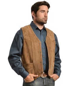 Brown Sleeveless Vest For Western-themed Events, Western Leather Vest For Fall, Fitted Vest For Western-themed Events In Fall, Sleeveless Western Outerwear For Fall, Fitted Western Vest Outerwear, Western Style Vest With Pockets For Fall, Fitted Western Style Outerwear Vest, Fitted Western Style Vest Outerwear, Fitted Rugged Brown Vest