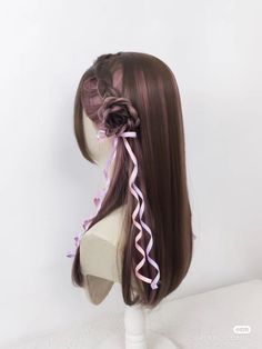 Easy Hairstyles For Thick Hair, Beautiful Braided Hair, Cosplay Hair, Kawaii Hairstyles, Ribbon Hairstyle, Fantasy Hair, Hairdos For Curly Hair