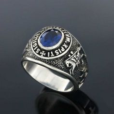 "❥ All of our cargoes are sent by express shipment. Cargoes can be delivered to Europe within 1-2 days after product preparation, to USA and Canada within 2-4 days, to Australia, Asian - Other American countries and other regions within 3-7 days. Silver Masonic Ring, Customized Masonic Ring, Personalized Masonic Ring, 925 Sterling Silver Masonry Ring, Sigillvm Militvm Xpisti Masonic Ring ☞ ☞ ☞ ITEM DESCRIPTION ☜ ☜ ☜ * Material : 925 Sterling Silver (stamped) * Weight : Around 12 GR * Ring Face S Engraved Silver Sapphire Ring, Symbolic Silver Gemstone Rings, Custom Silver Rings For Collectors, Symbolic Silver Rings With Gemstone, Silver Symbolic Gemstone Rings, Engraved Silver Sapphire Promise Ring, Collectible Round Sapphire Ring In Sterling Silver, Silver Engraved Sapphire Promise Ring, Silver Sapphire Promise Ring With Polished Finish