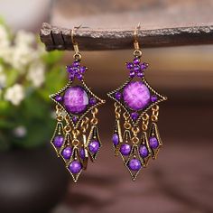 Purple Chandelier, Water Drop Earrings, Dangle Earrings Boho, Flower Hair Accessories, Ethnic Style, Acrylic Earrings, Water Drop, Fashion Accessories Jewelry, Ethnic Fashion